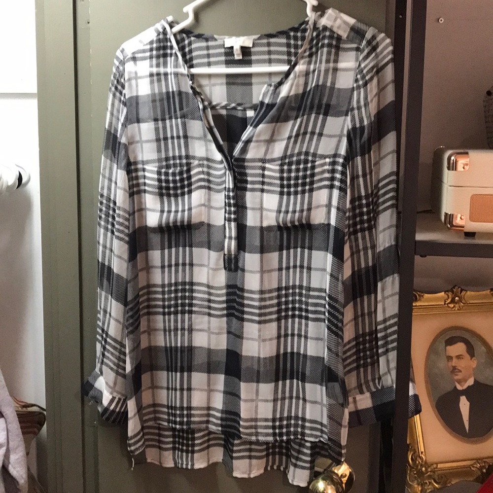 Joie Black and White Paid Silk Blouse